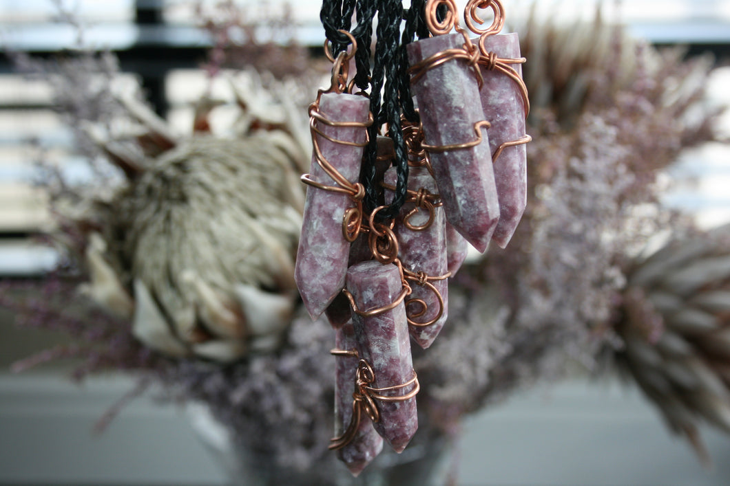 Lepidolite Copper Wire-Wrapped Necklace