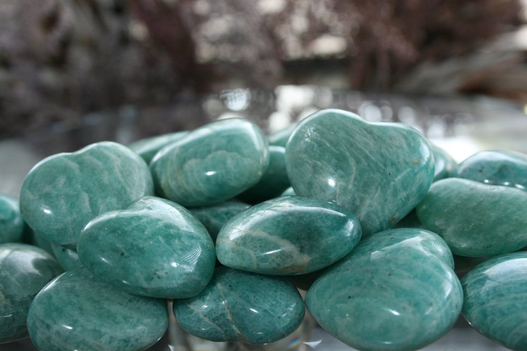 Polished Amazonite Small Hearts (Pair)